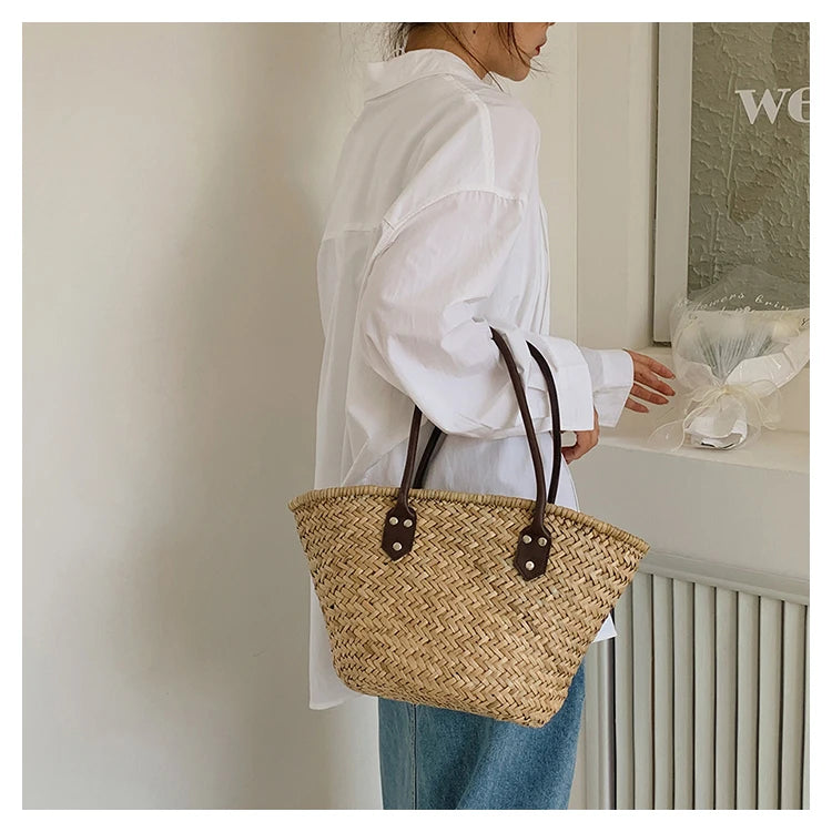 Handmade Women's Shoulder Bag Large Capacity Handbags Bohemian Summer Straw Beach Bag Female Shopper Basket Woven Tote Bags