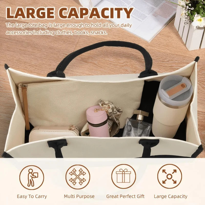 White canvas handbag with colorful bow print, suitable for daily use