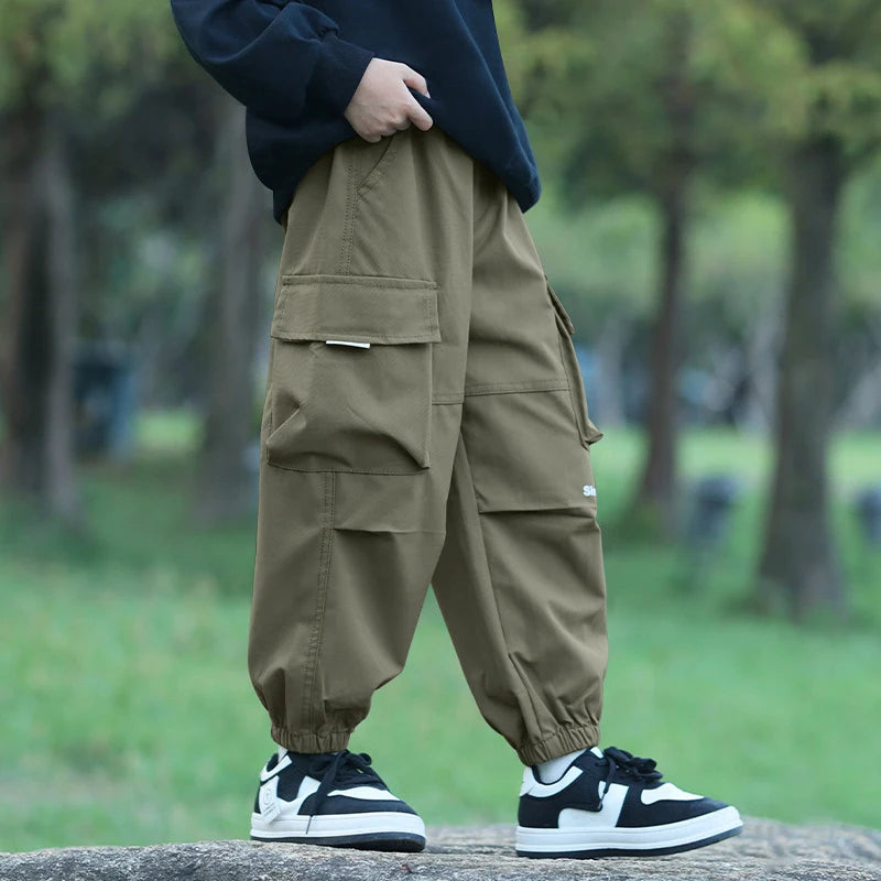 Spring Autumn Teenage Boys Cargo Pants Kids Fashion Windproof Waterproof Outdoor Trousers For 4-14 Years Children Casual Outfits