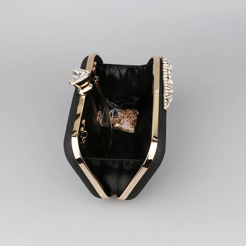 Handle Rhinestone Women Bags Hollow Out Style Crystal Evening Bag Chain Shoulder Handbags Luxury Party Wedding Day Clutch Purse