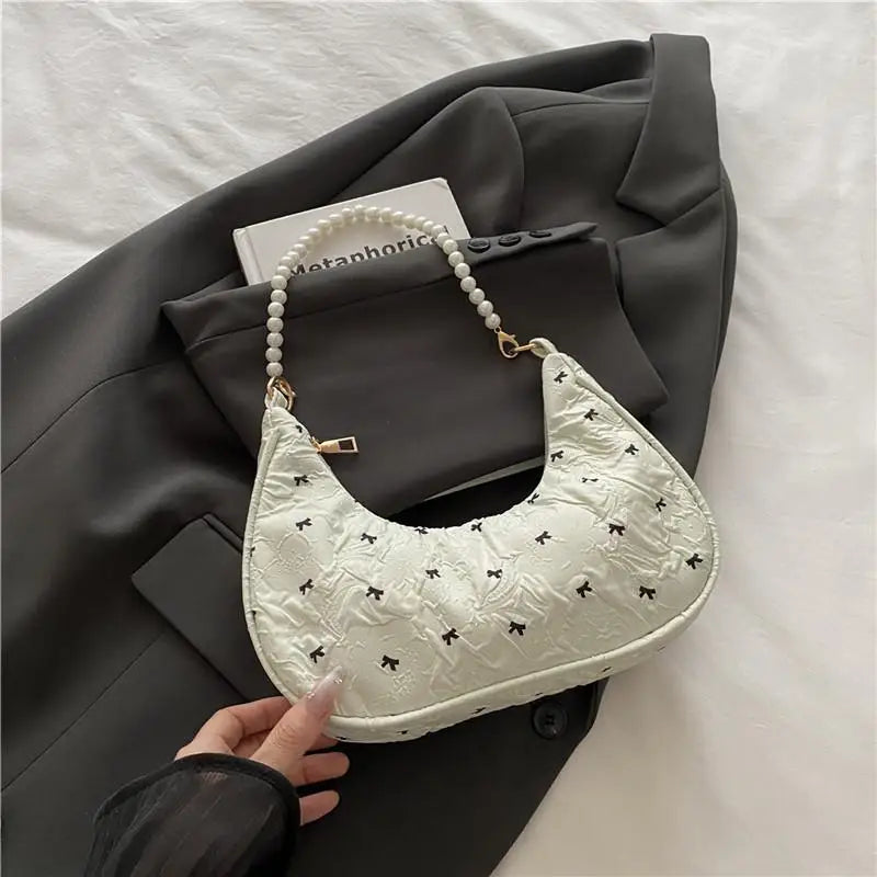 Unique Fashion Bow Handbag with Wrinkled Design Versatile Shoulder Underarm Purse for Women