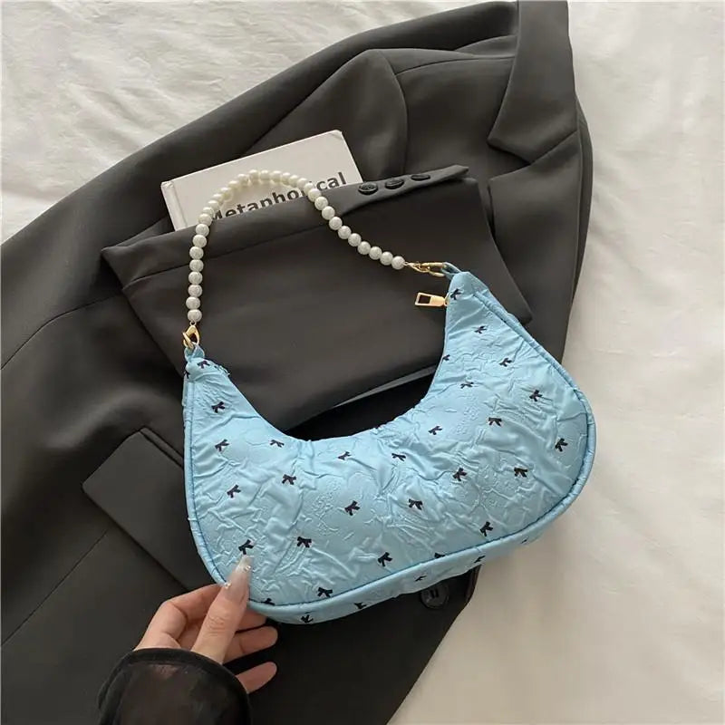Unique Fashion Bow Handbag with Wrinkled Design Versatile Shoulder Underarm Purse for Women
