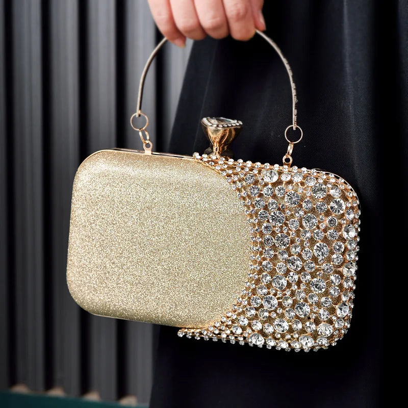 Handle Rhinestone Women Bags Hollow Out Style Crystal Evening Bag Chain Shoulder Handbags Luxury Party Wedding Day Clutch Purse