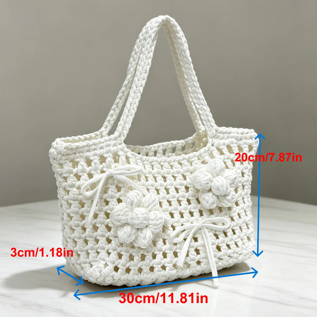 Women's Handbag, Purely Handmade Woven Bag, Niche High-End Handmade Crochet Wooden Handbag, Vintage Fan-Shaped Hollow Woven Underarm Bag, Holiday Style Large-Capacity Shoulder and Crossbody Bag, Gentle Forest-Style Design wit