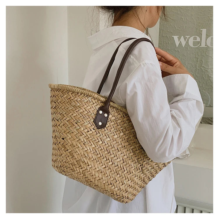 Handmade Women's Shoulder Bag Large Capacity Handbags Bohemian Summer Straw Beach Bag Female Shopper Basket Woven Tote Bags