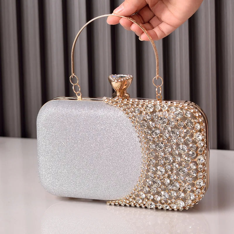 Handle Rhinestone Women Bags Hollow Out Style Crystal Evening Bag Chain Shoulder Handbags Luxury Party Wedding Day Clutch Purse