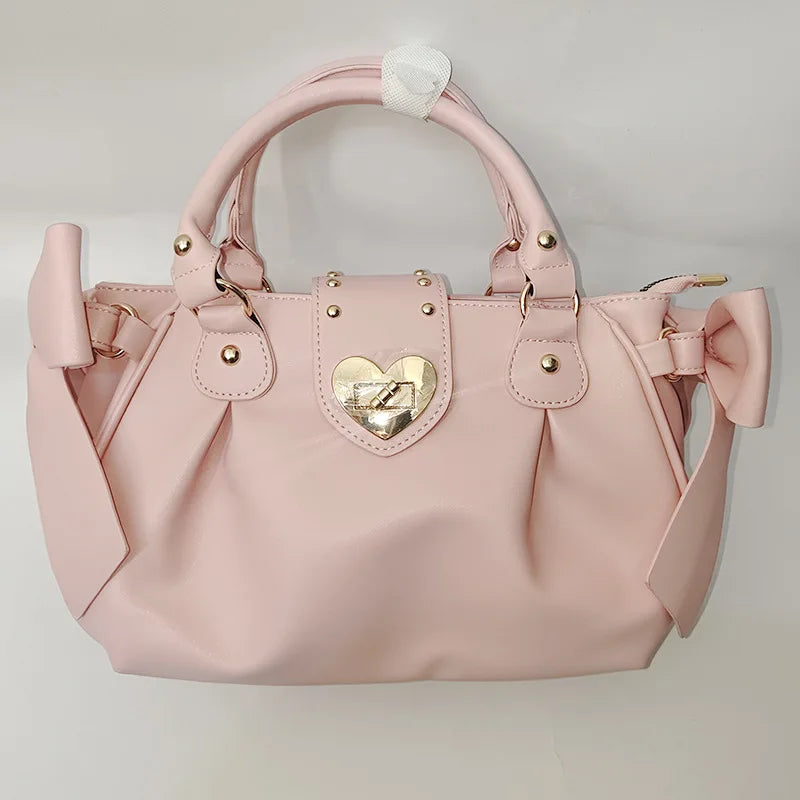 Sweet Bow Lolita Pink Hand Bag Purse Women Harajuku Love Heart Soft Crossbody Bag Lady Kawaii Large Capacity Shoulder Bag Female