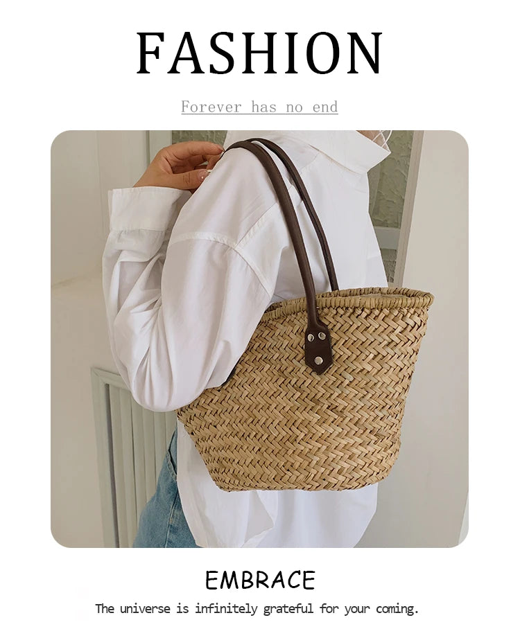 Handmade Women's Shoulder Bag Large Capacity Handbags Bohemian Summer Straw Beach Bag Female Shopper Basket Woven Tote Bags
