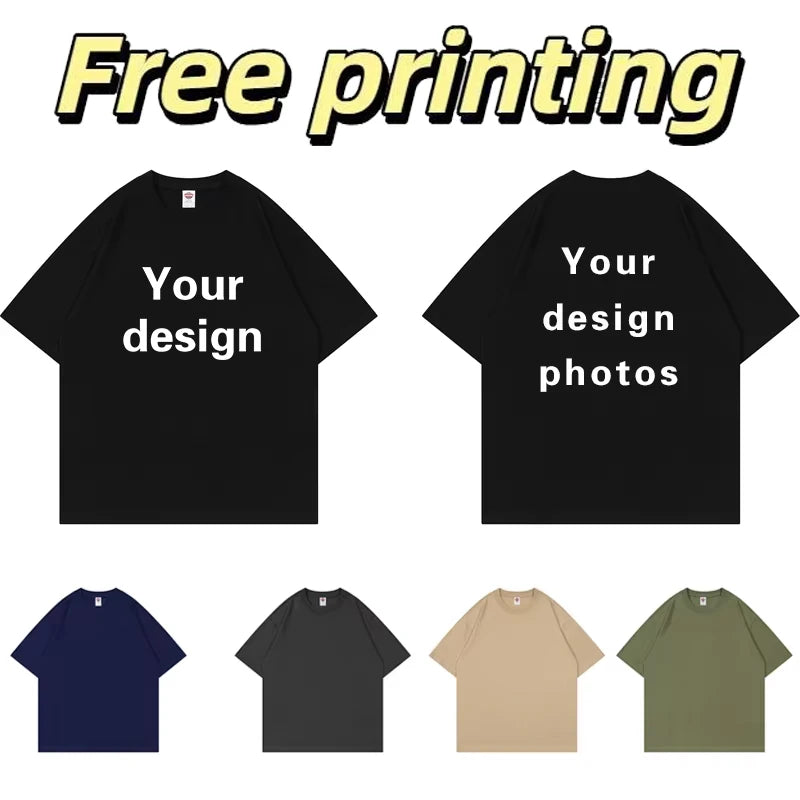 210g Oversized T Shirt 100% Cotton Print Logo Embroidery Customized Photo Pictures Summer Men's Women's Design Short Sleeve Diy