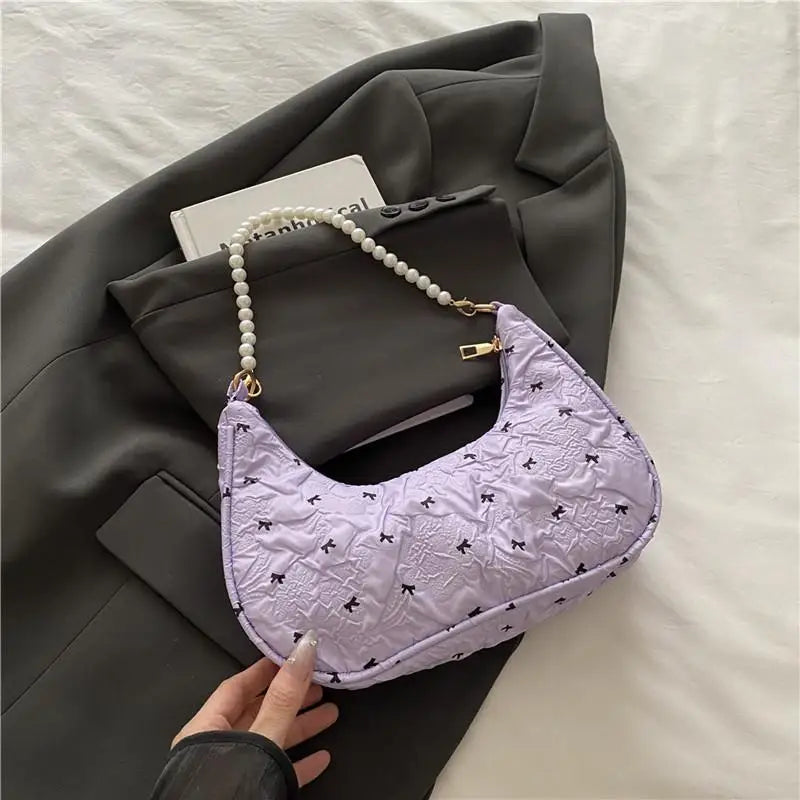Unique Fashion Bow Handbag with Wrinkled Design Versatile Shoulder Underarm Purse for Women