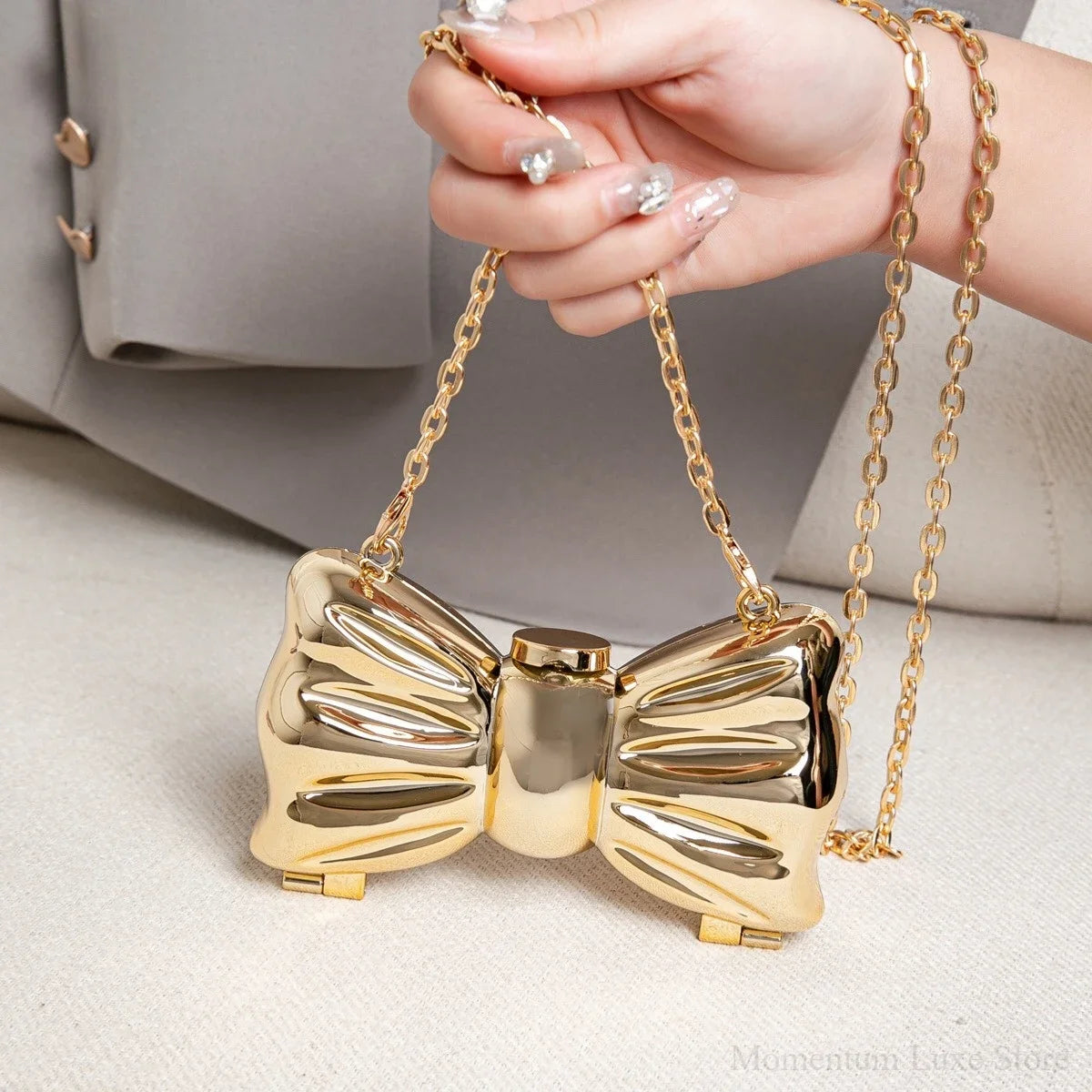 Women's Luxury Designer Bow Acrylic Clutch Bag  with Chain Mini Crossbody Handbag for Party Evening Gold Silver Bags for woman