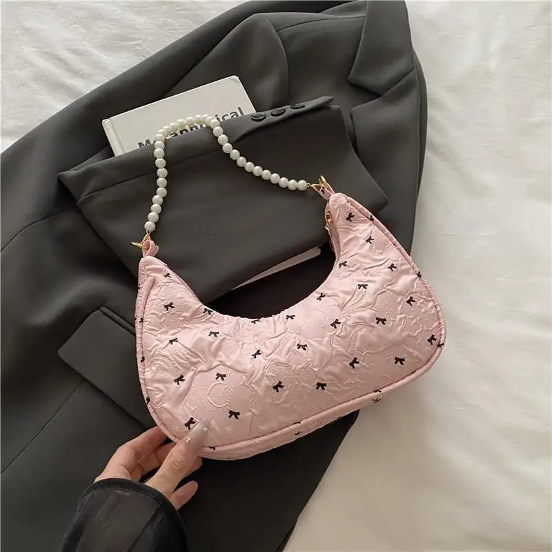 Unique Fashion Bow Handbag with Wrinkled Design Versatile Shoulder Underarm Purse for Women