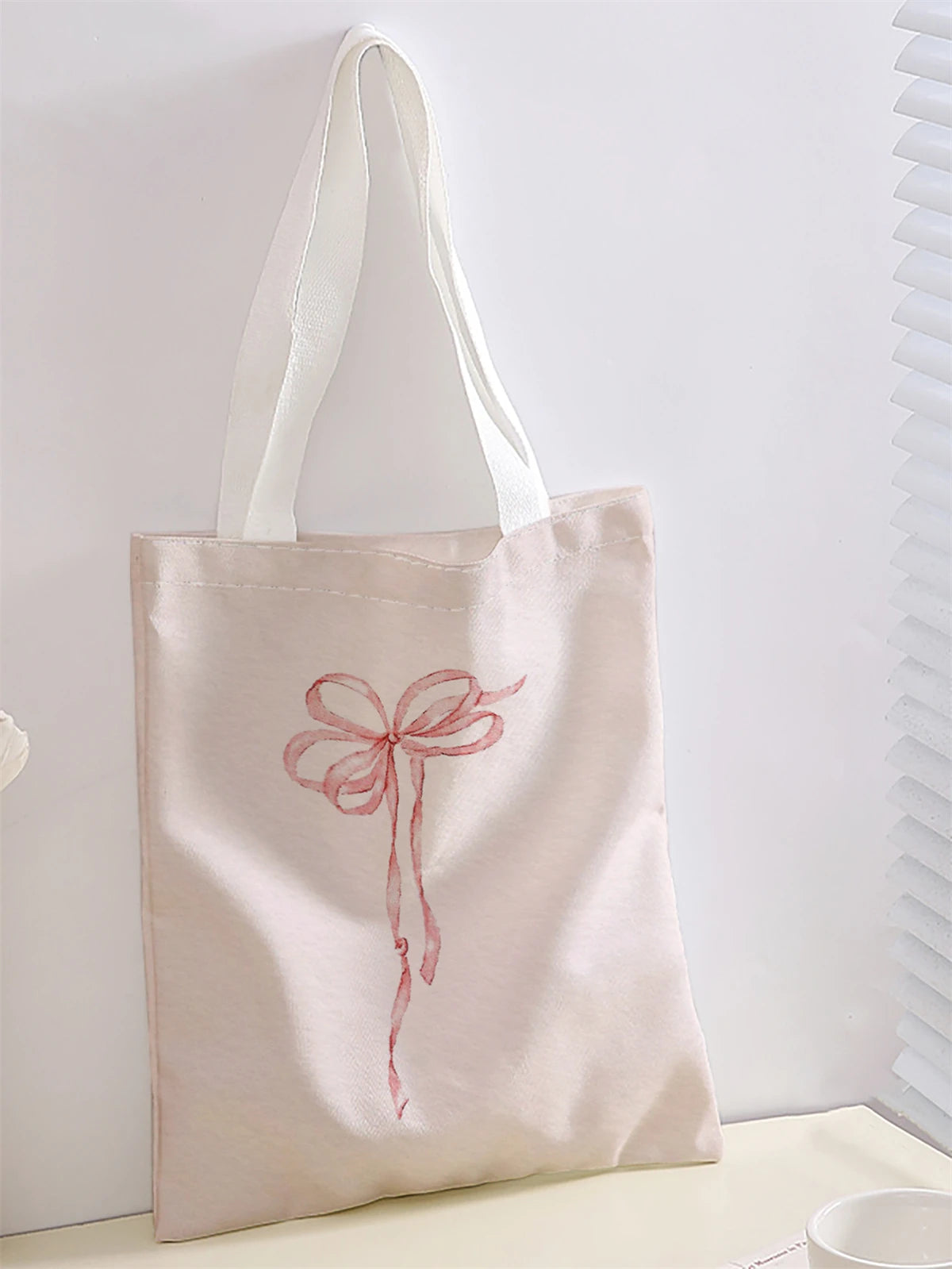 Bow pattern printed casual handbag, reusable fashionable backpack, multifunctional handbag, canvas shopping bag
