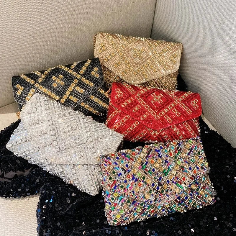 Rhinestone Evening Clutch Bag 2025 Diamond Women Banquet Party Wedding Fashion Messenger Purse Chain Small Shoulder Bag