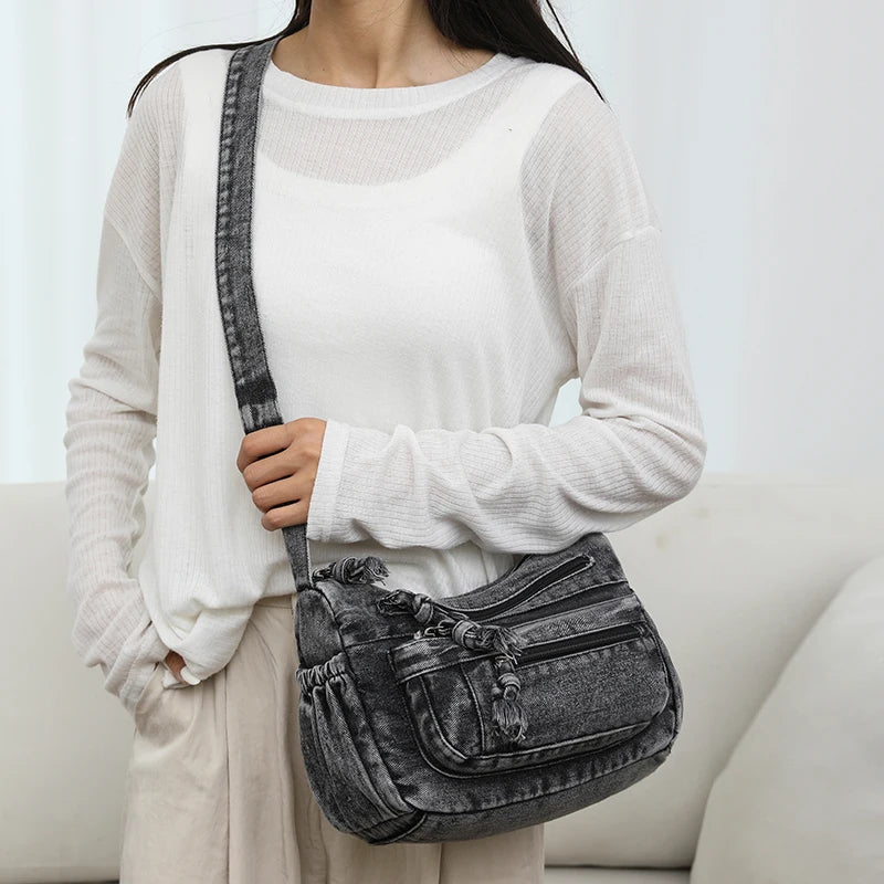 Women Bag Top Selling Denim Vintage Messenger Bag Retro Jeans Tote Large Capacity Woman Casual Fashion Shoulder Bag New Handbag