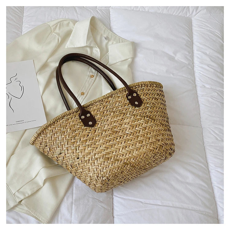 Handmade Women's Shoulder Bag Large Capacity Handbags Bohemian Summer Straw Beach Bag Female Shopper Basket Woven Tote Bags
