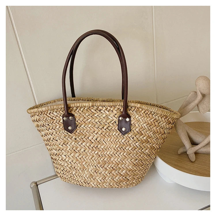 Handmade Women's Shoulder Bag Large Capacity Handbags Bohemian Summer Straw Beach Bag Female Shopper Basket Woven Tote Bags